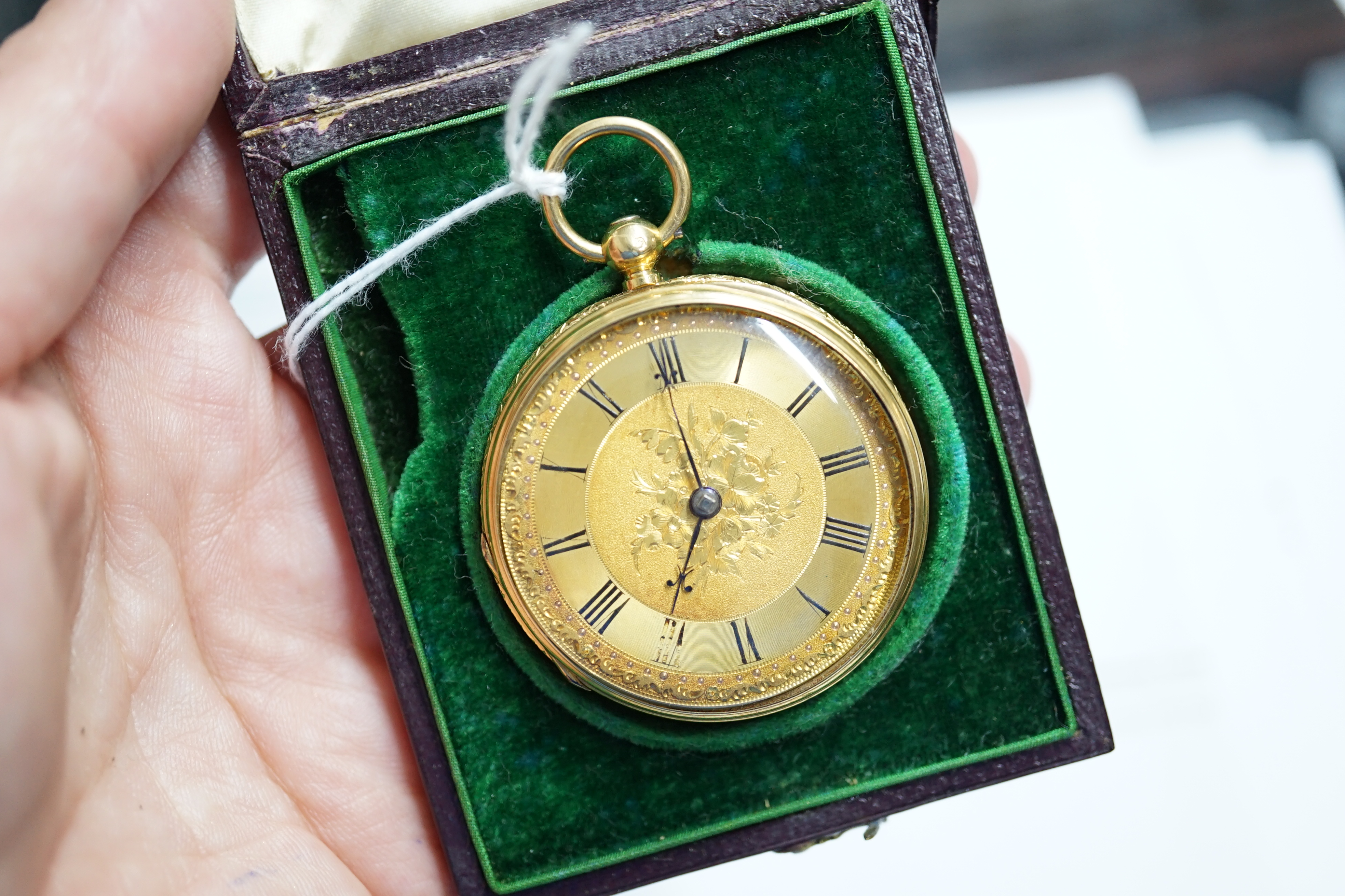 A Victorian 18ct gold open face keywind fob watch by Barnby & Rust of Hull